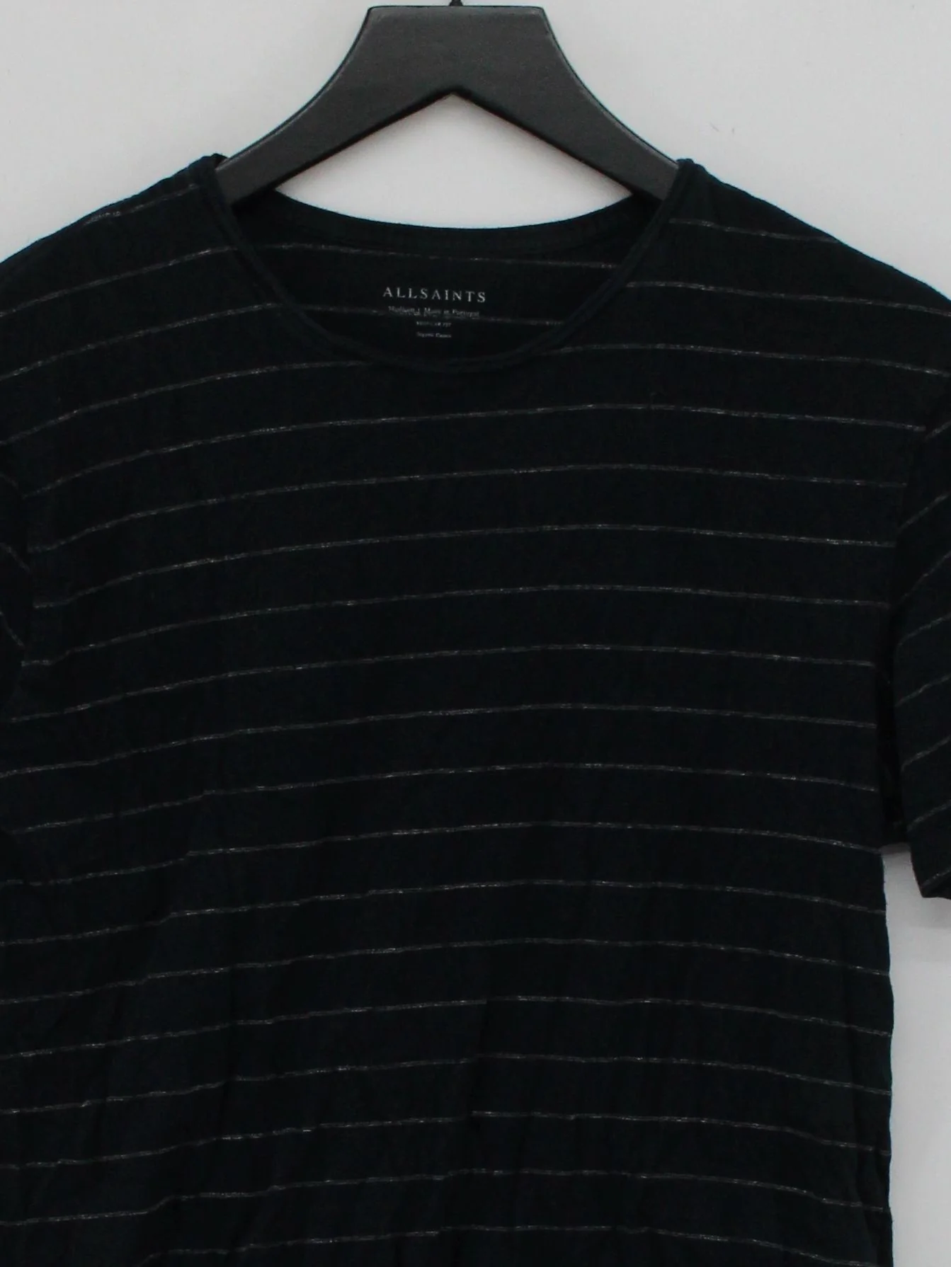 AllSaints Men's T-Shirt M Blue Striped 100% Cotton Basic - Image 3