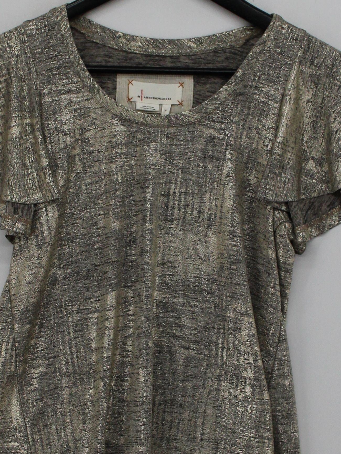 Anthropologie Women's Top S Silver 100% Other Short Sleeve Round Neck Basic - Image 3