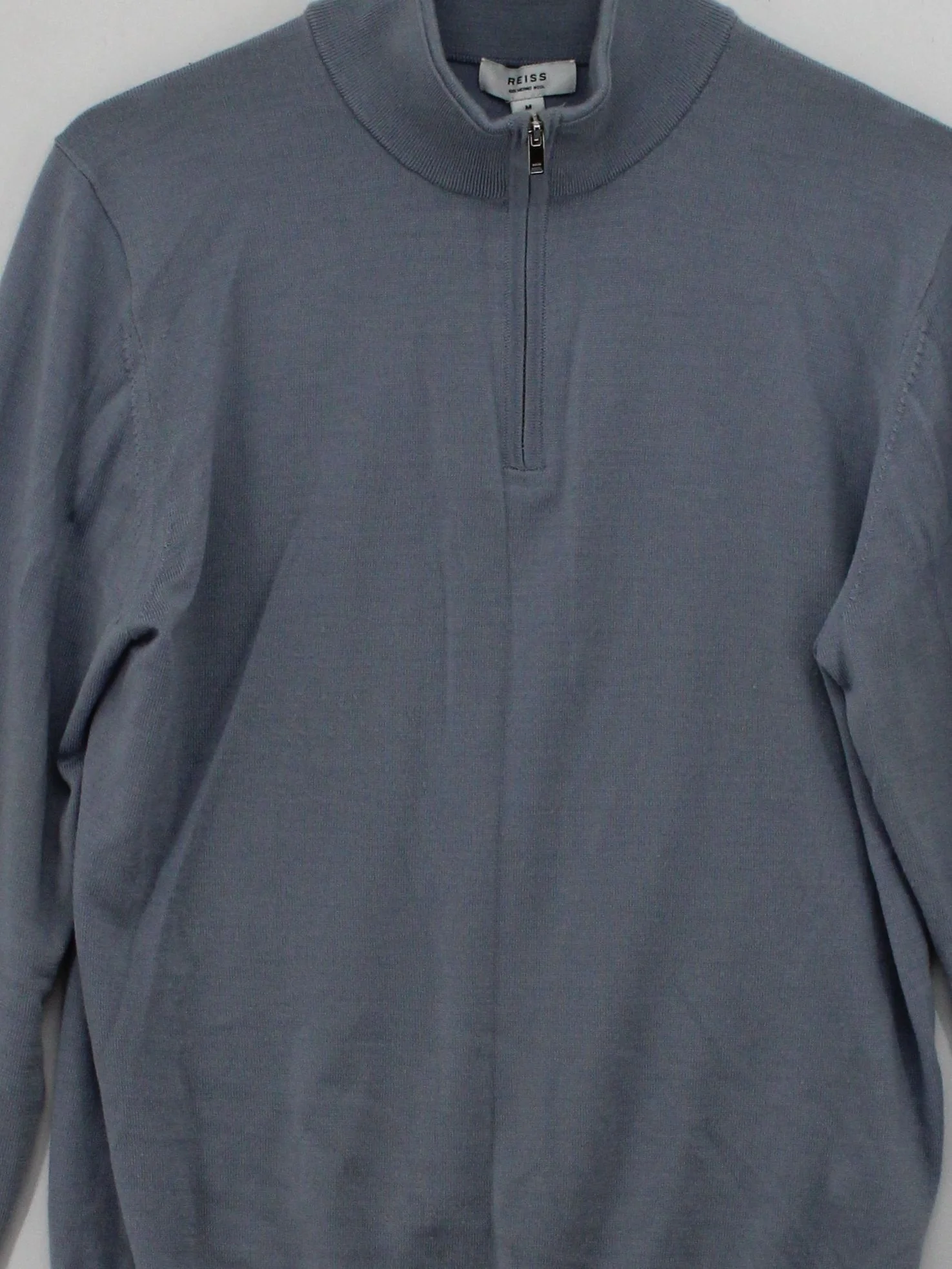 Reiss Men's Jumper M Blue 100% Wool Mock Neck Pullover - Image 3
