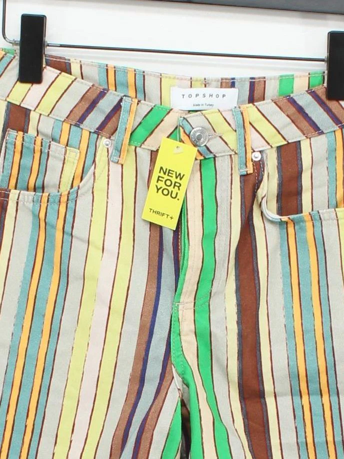 Topshop Women's Shorts UK 10 Multi Striped 100% Cotton Mom - Image 3