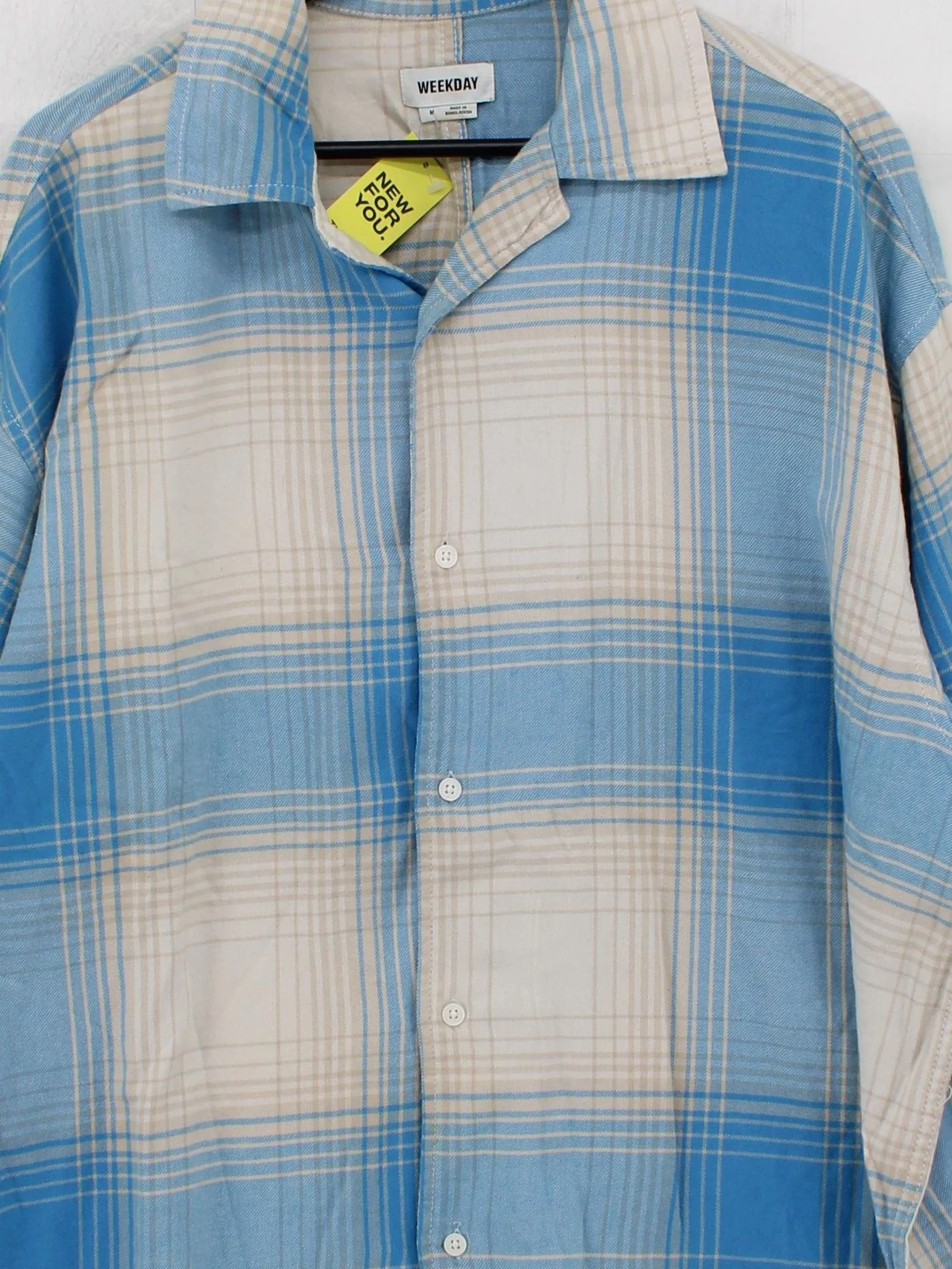 Weekday Men's Shirt M Blue Checkered 100% Cotton Basic - Image 3
