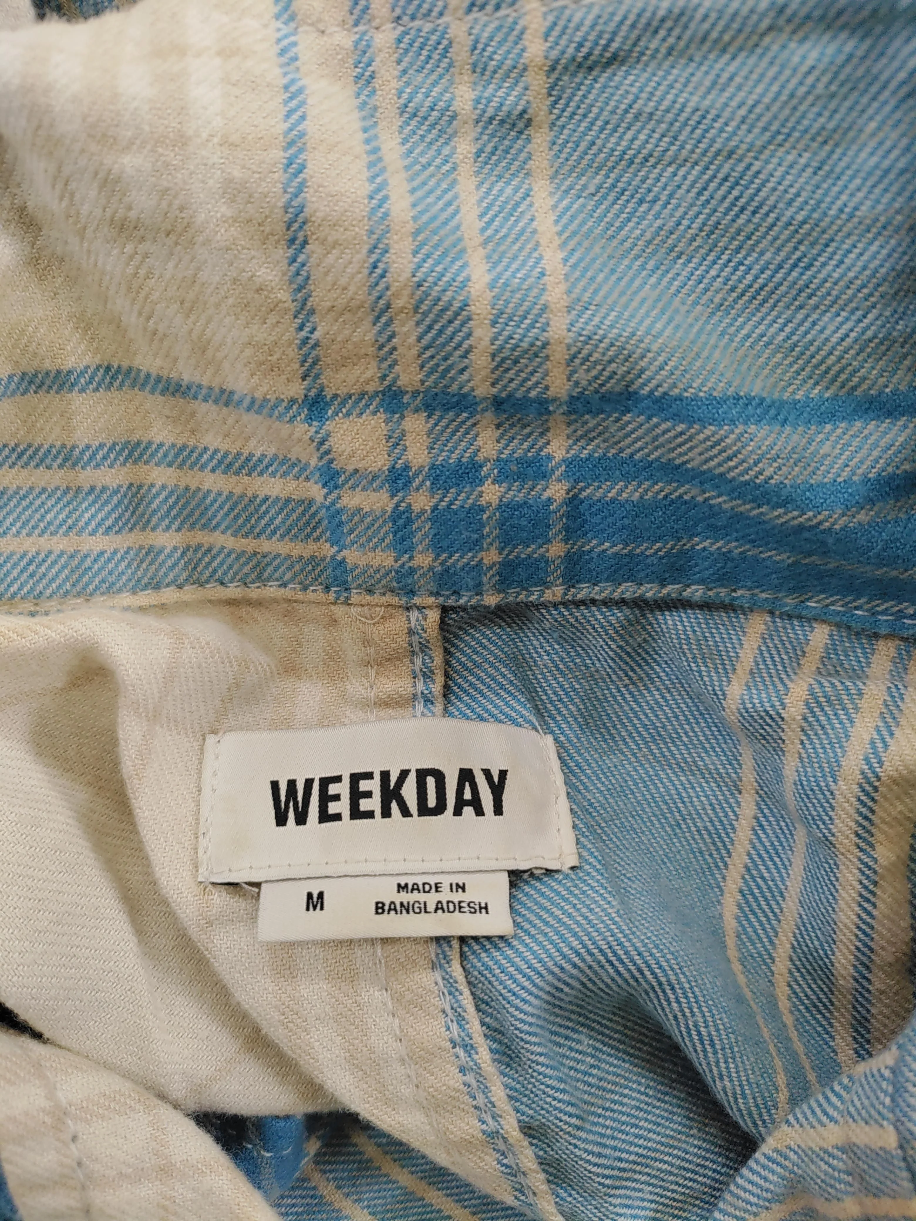 Weekday Men's Shirt M Blue Checkered 100% Cotton Basic - Image 5