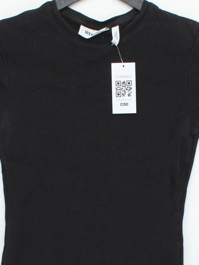 Weekday Women's T-Shirt S Black Cotton with Elastane Basic - Image 3